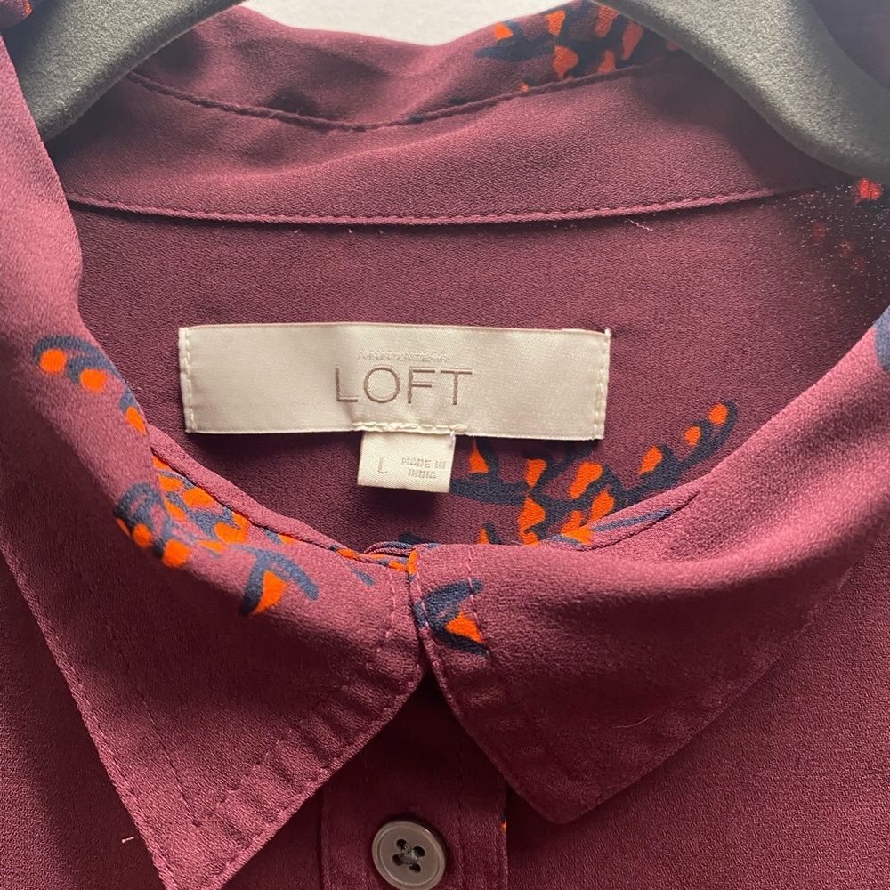 Loft Maroon Button Down Shirt Large - image 3